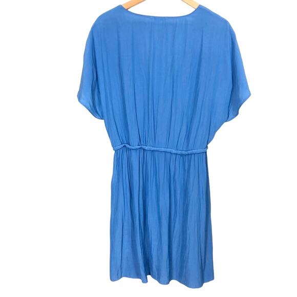 Maje Satin V-Neck Drawstring Waist Mini Dress in Light Blue Size Large - Picture 4 of 8